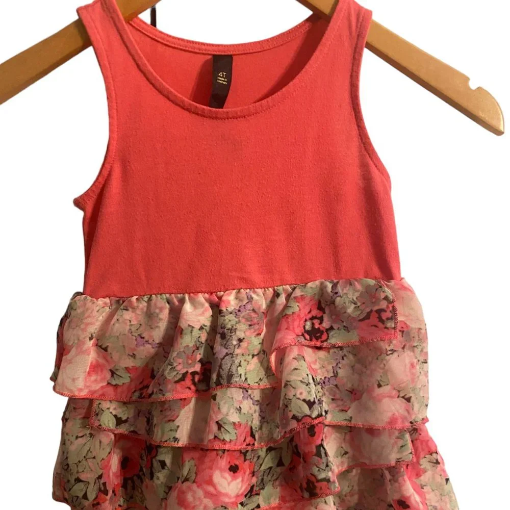 Jessica Simpson girls ruffle‎ dress sz 4T coral and floral